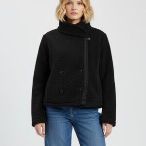 JAMES PERSE Sherpa Jaket Sz 3 Black Double Breasted Mock Neck Grunge Streetwear